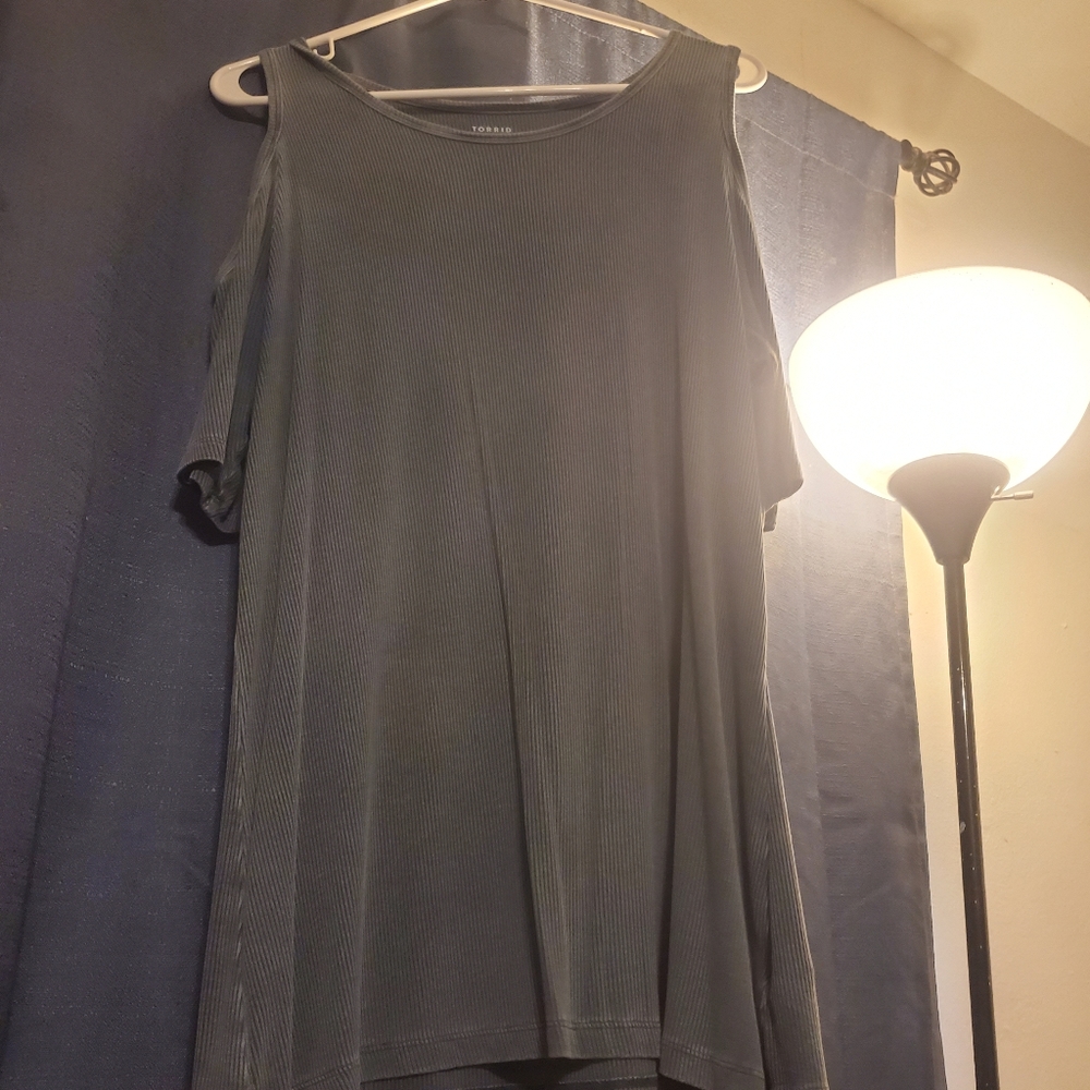 Grayish blue super soft cold shoulder shirt